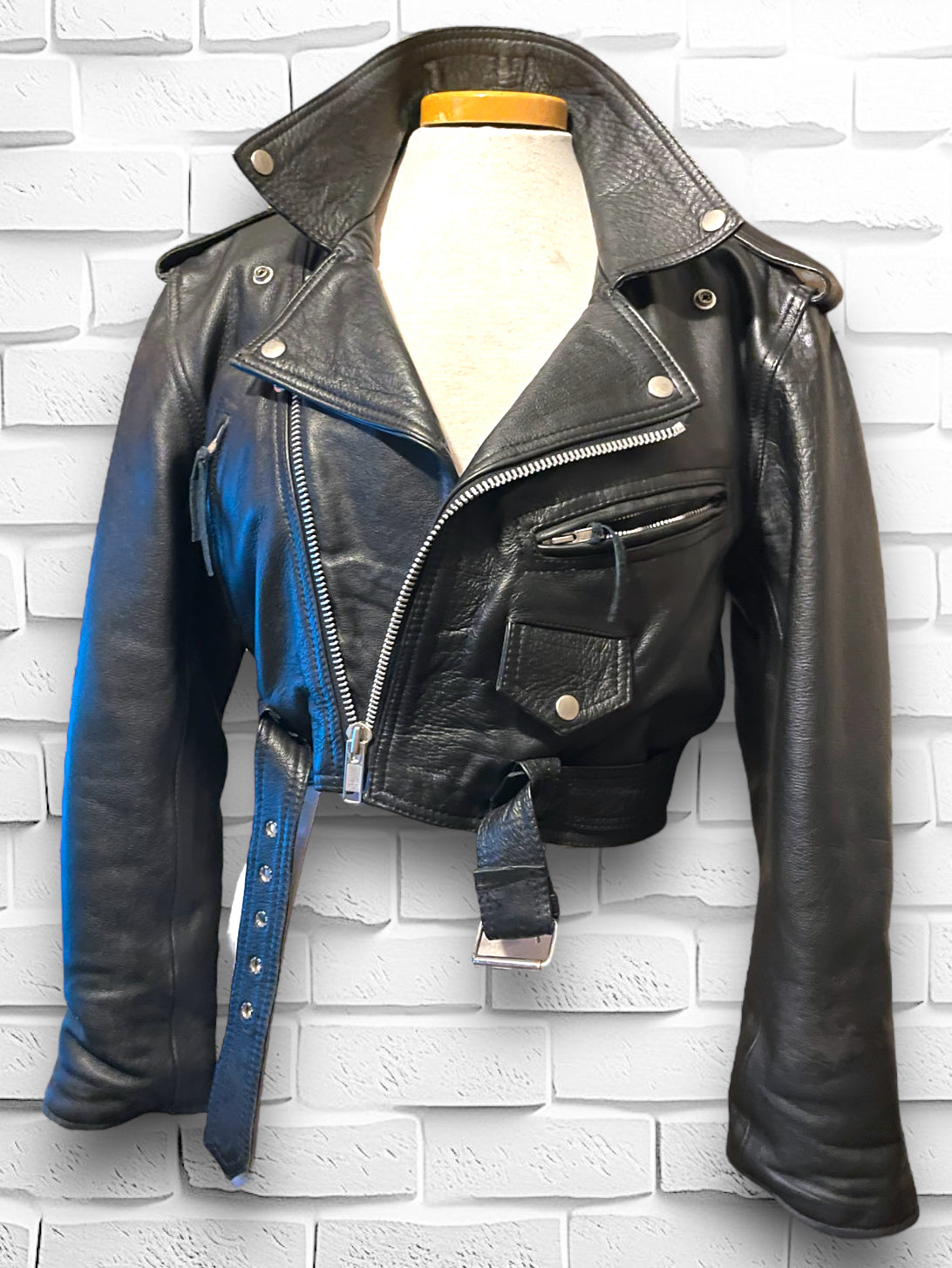 Vintage Black Leather Motorcycle Jacket Heavy Lined