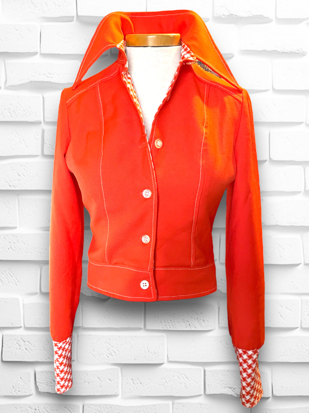 1960’s Judy Wayne Bright Orange & White Plaid Jacket