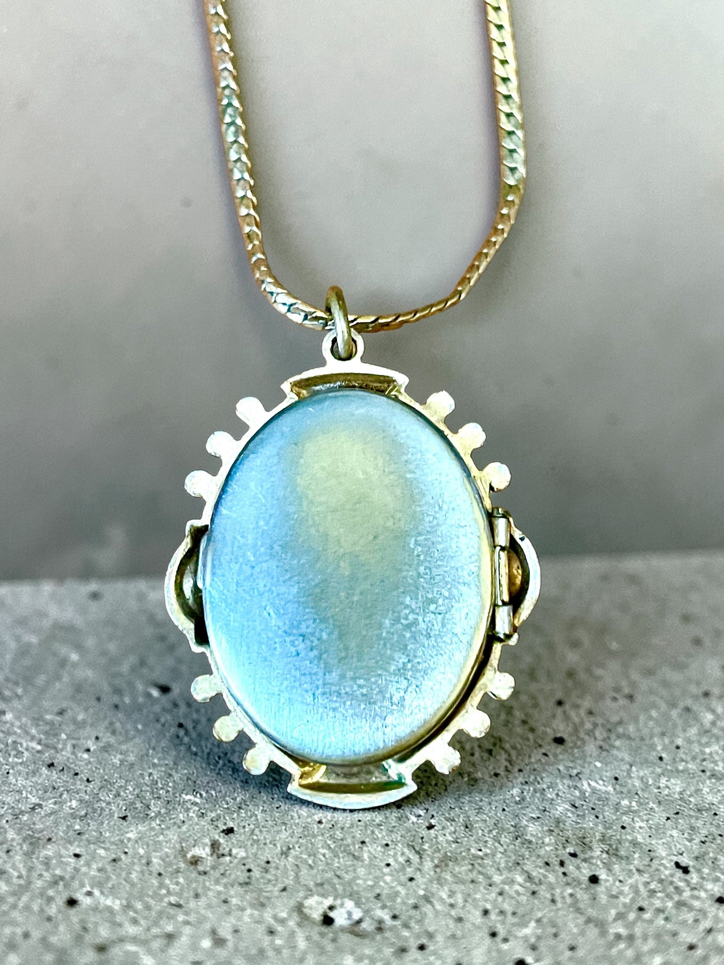 Edwardian Mixed Metal Carved Shell Cameo Cross Locket 14K GF Necklace