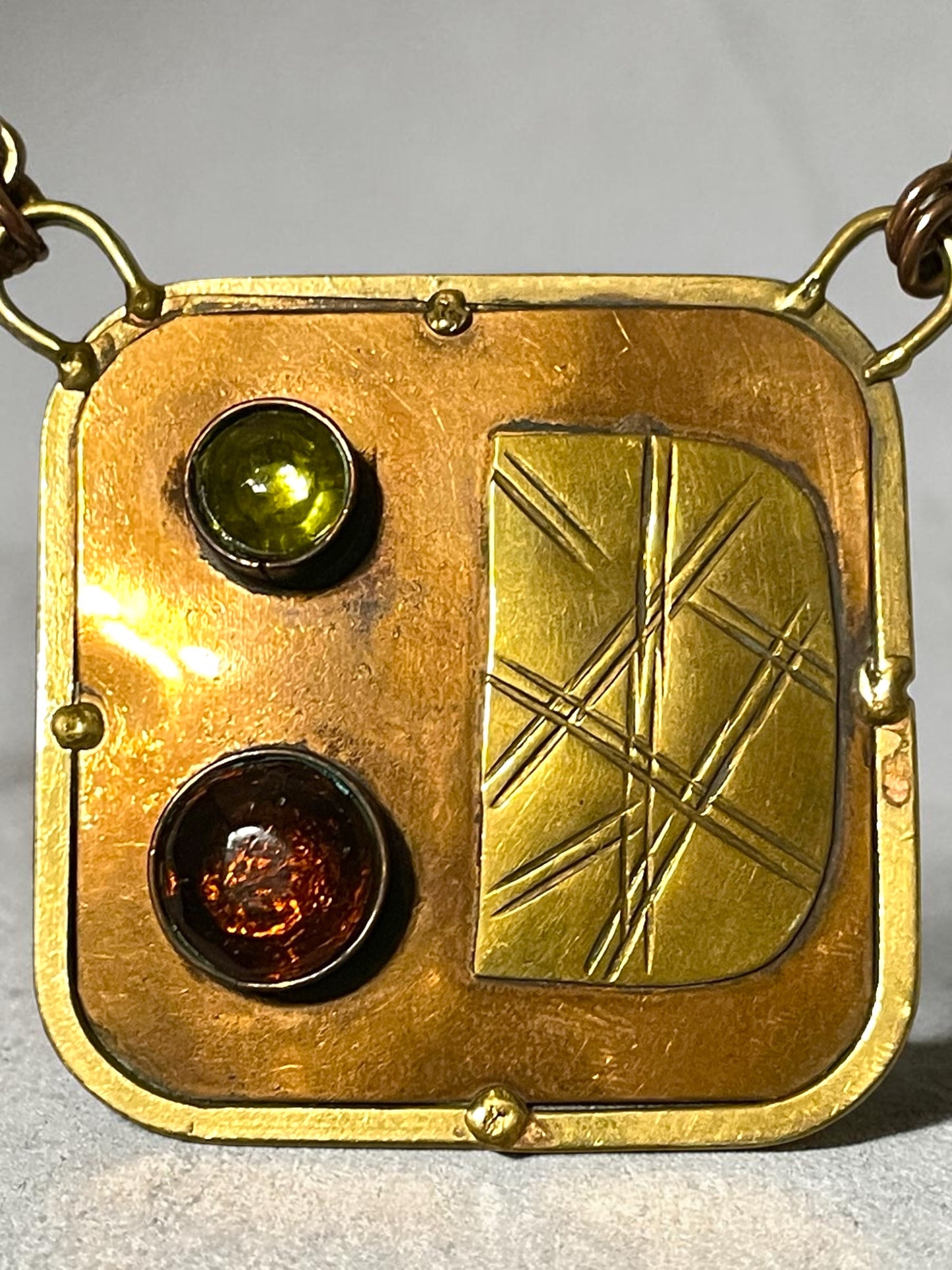 Brutalist Modern Mixed Metal Copper & Brass Mexican Chest Plate Necklace