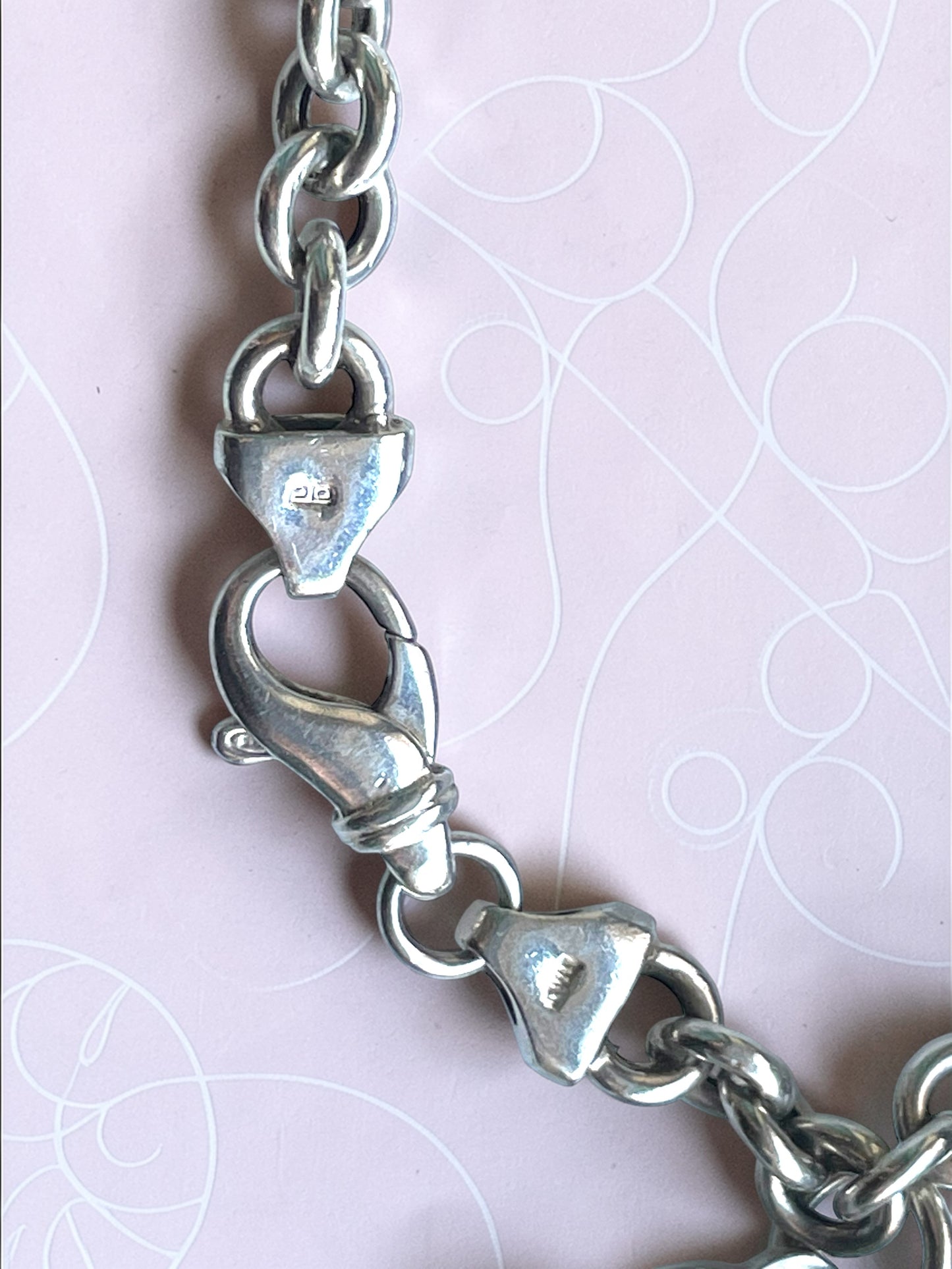 Vintage Solid Sterling Silver OTC Wide Rolo Chain Engravable Heart Charm Bracelet