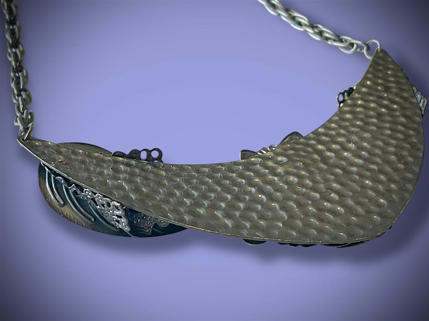 Art Nouveau Hand Hammered Brass & Citrine Crystal Chevron Choker Necklace