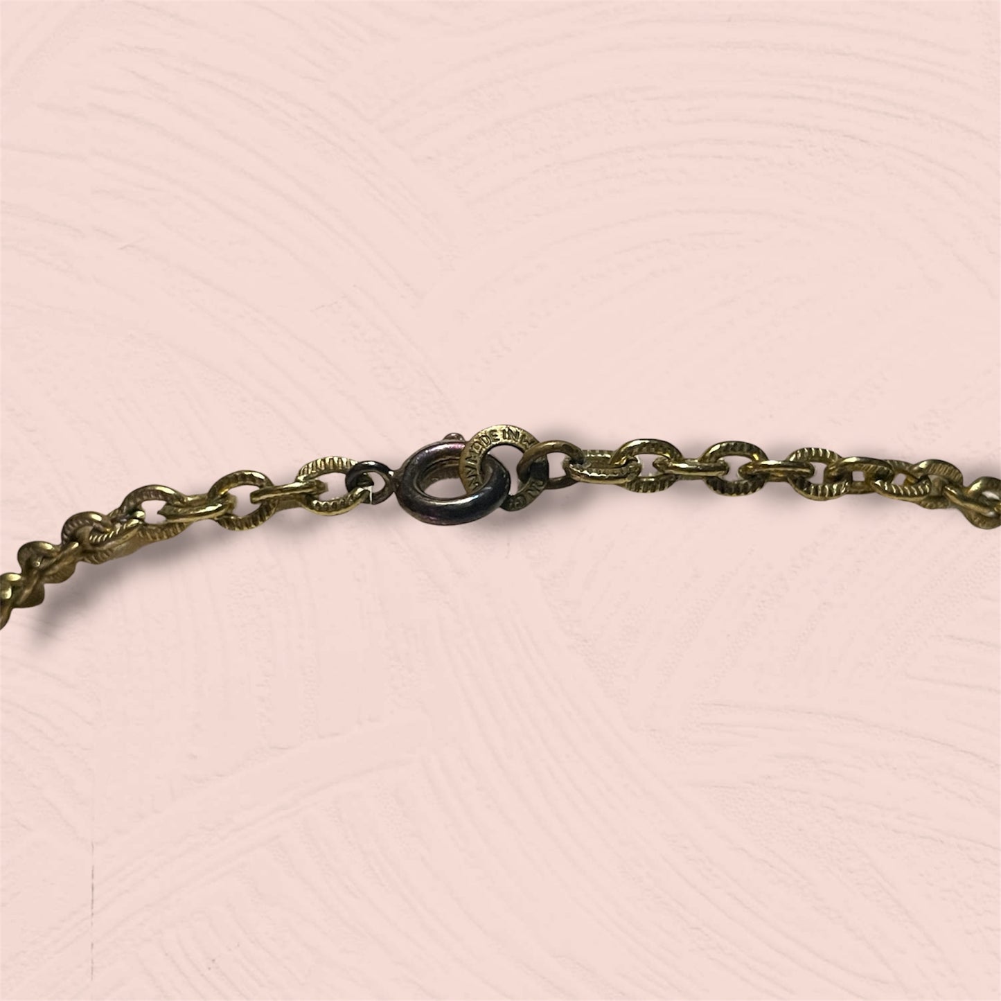 West German Brass Filigree Amber Cameo Crystal & Pearl Necklace