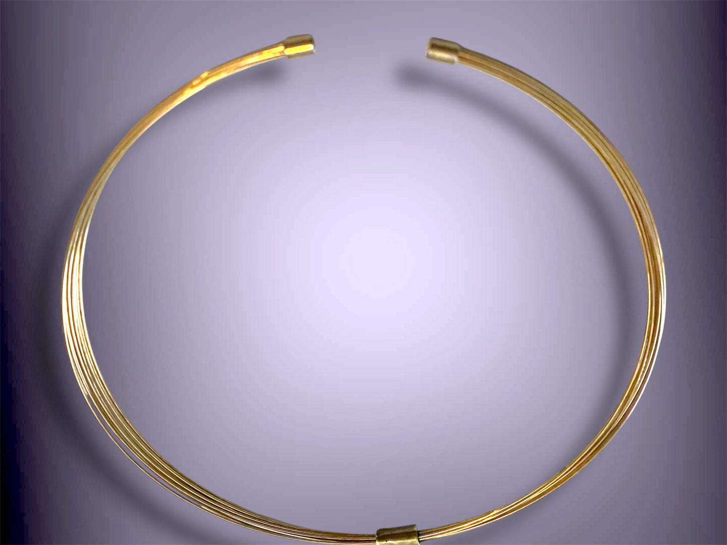 Antique Brass Brutalist Sapphire Blue Foil Art Glass Choker Necklace