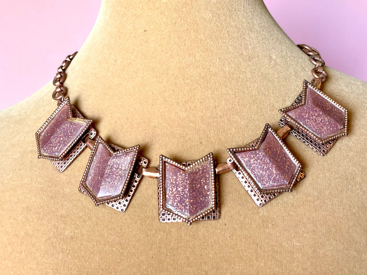 Vintage Copper & Foil Confetti Lucite Choker Necklace