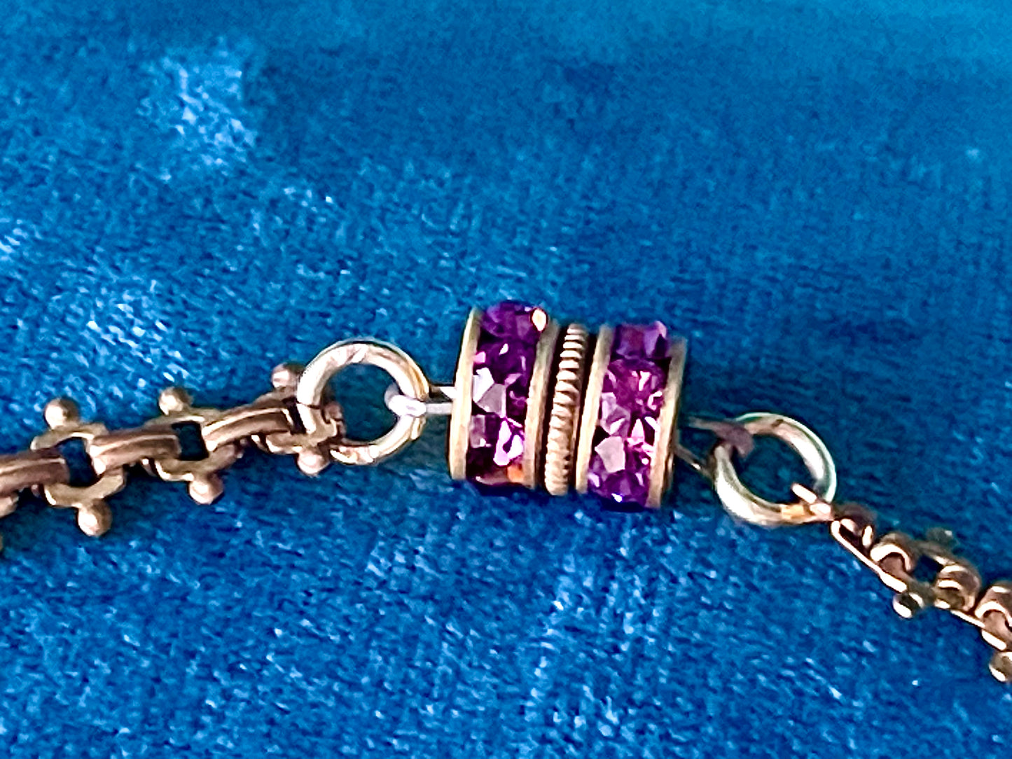 Victorian Book Link Purple Crystal Brass Filigree Choker Necklace