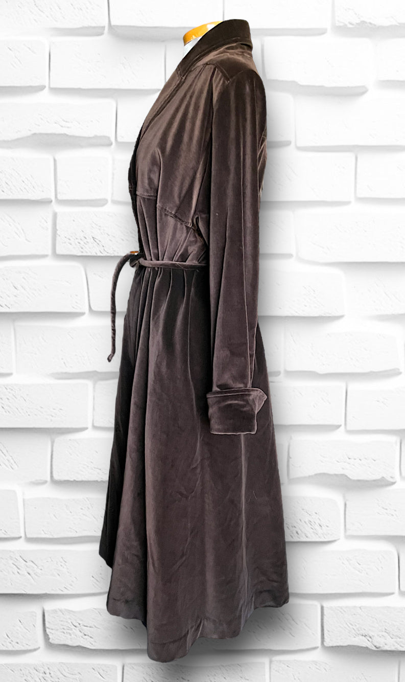 Vintage 1960’s Brown Velvet Robe Style Babydoll Long Overcoat