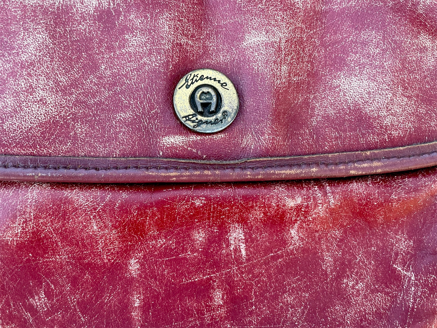 Vintage Red Distresses Leather Handbag with a Brass Chain Purse