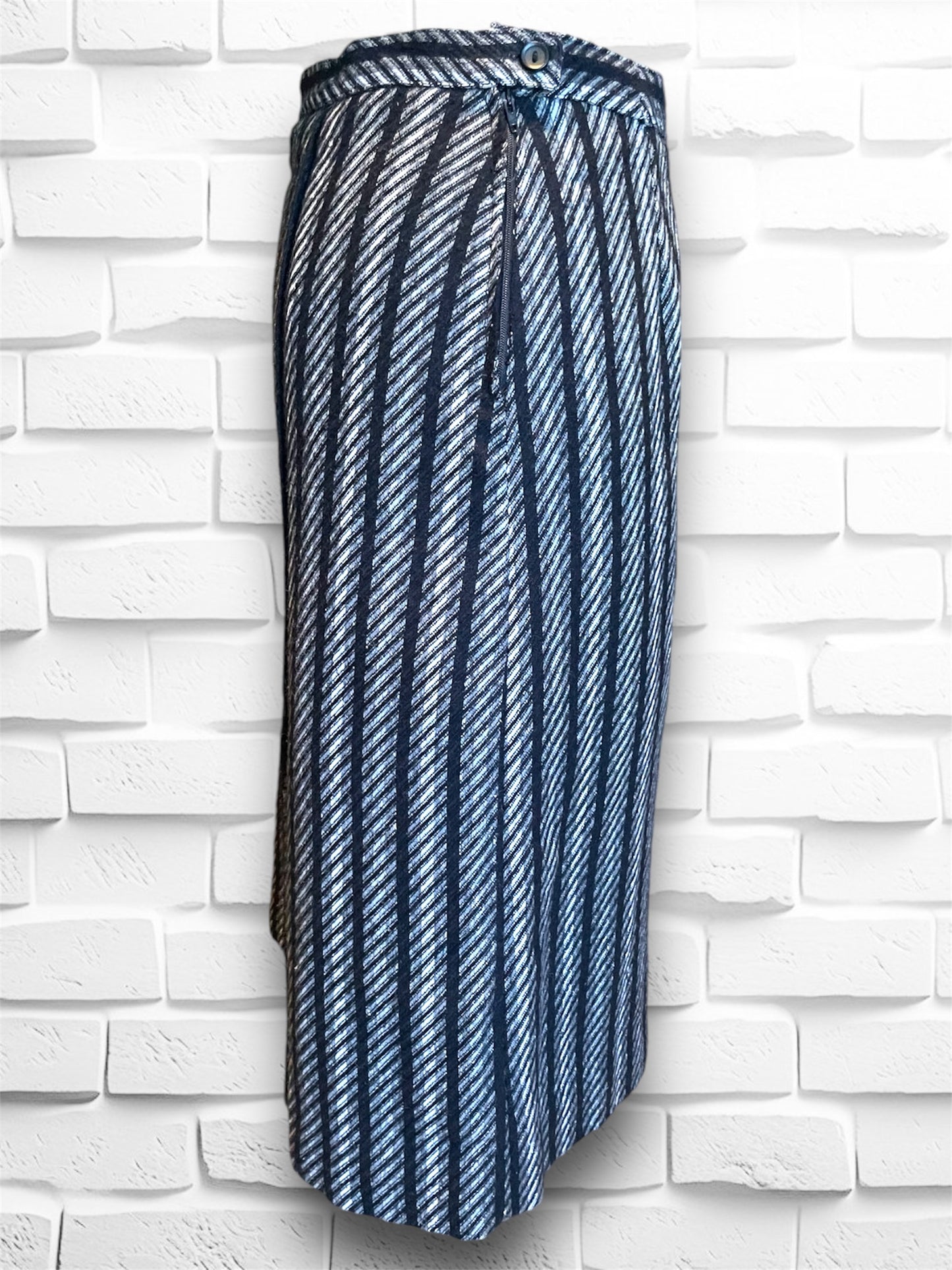 Vintage Grey & Black Geometric Stripe A Line Midi Skirt