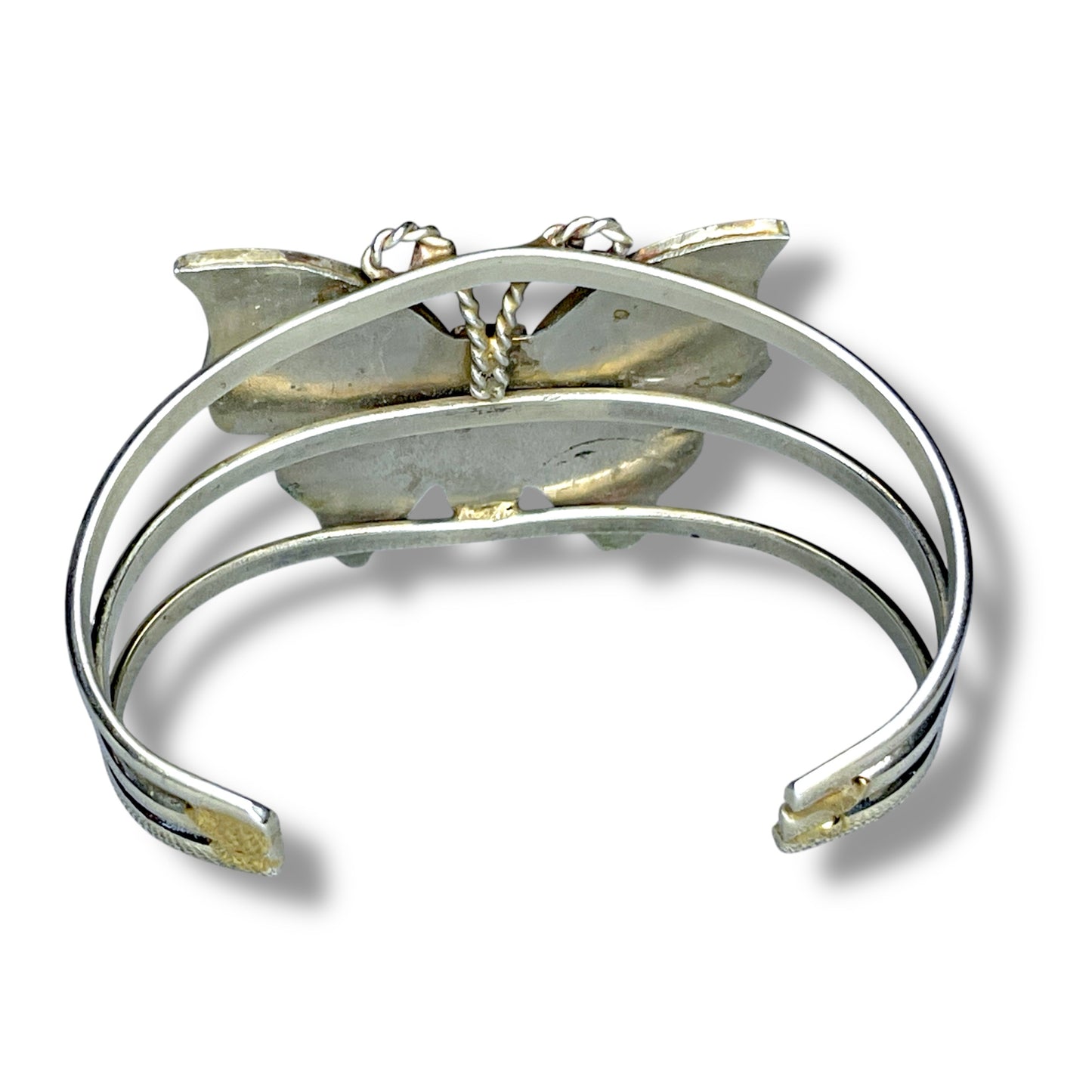 Vintage Sterling Silver Abalone Butterfly Cuff Bracelet