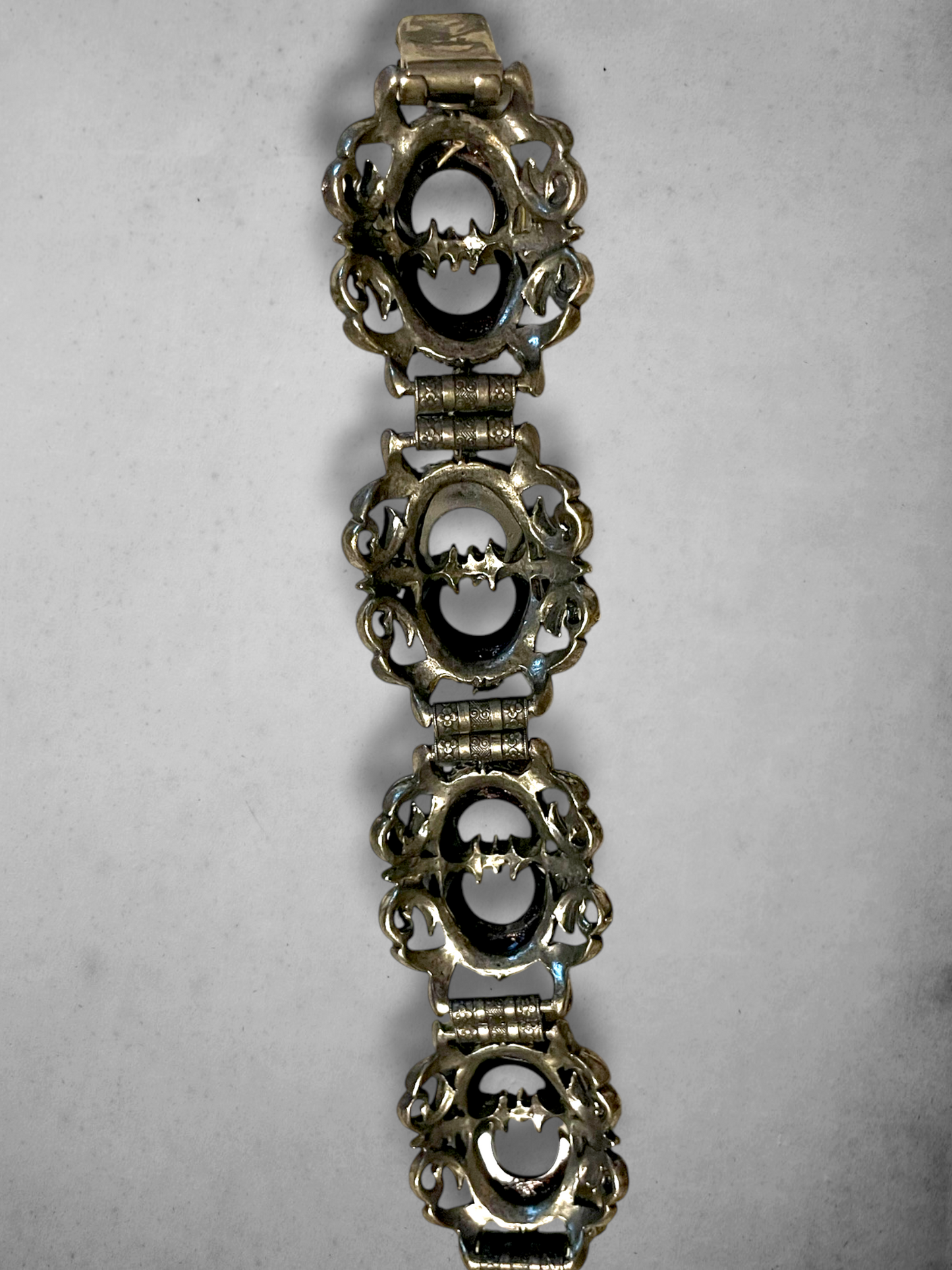 Victorian Booklink Chain Black Crescent Moon Crystal Panel Bracelet