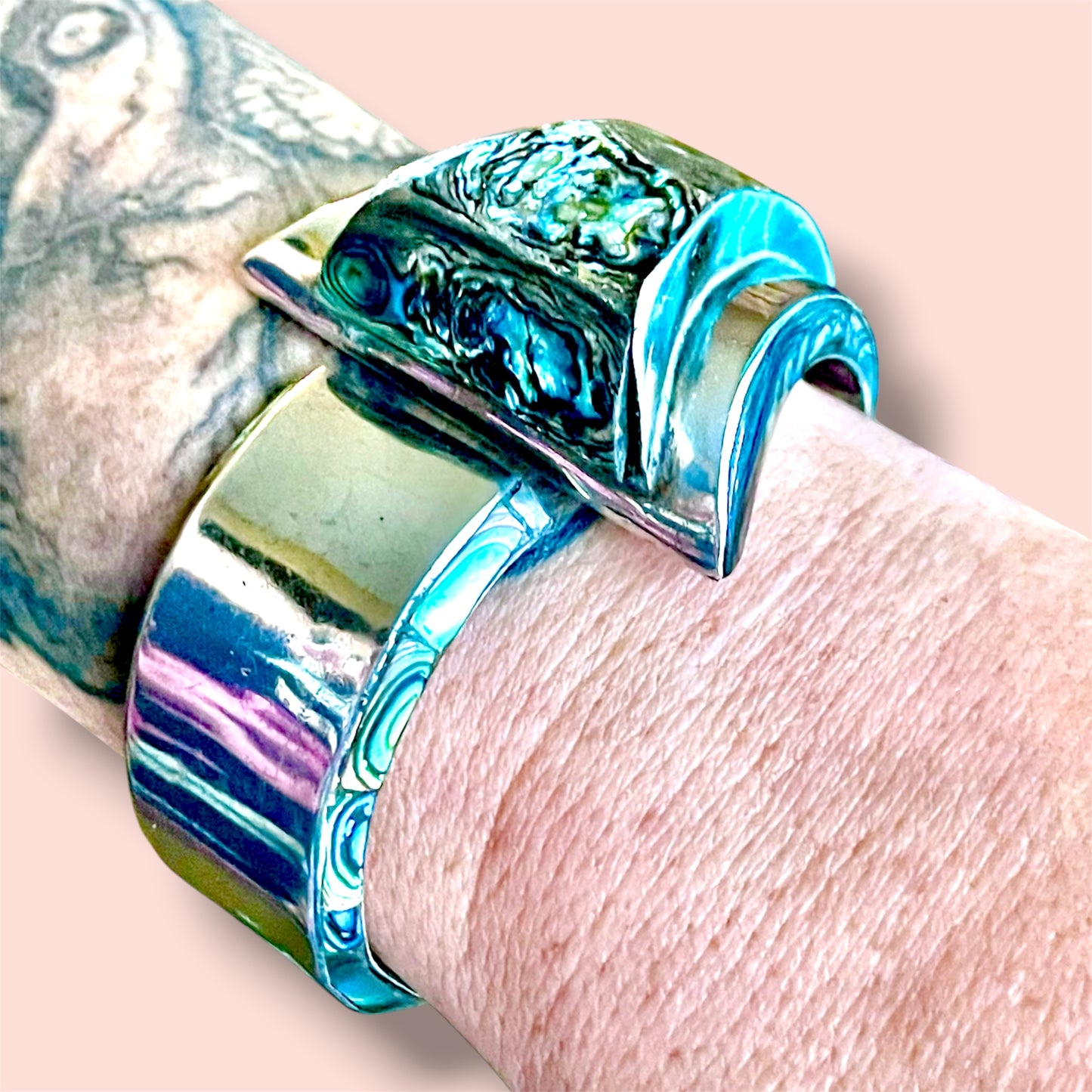 Taxco Sterling Ailver 925 Villisana Designer Abalone Hinged Clamper Bangle Bracelet