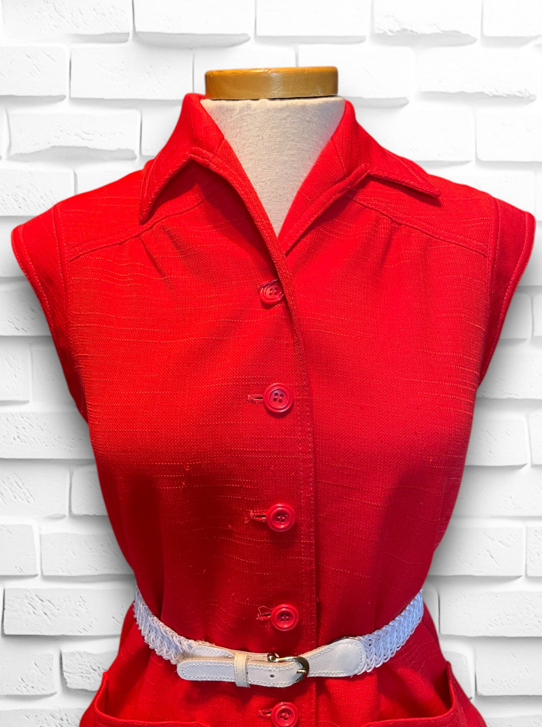 1970’s Red Polyester Linen Skirt & Sleeveless Top Set