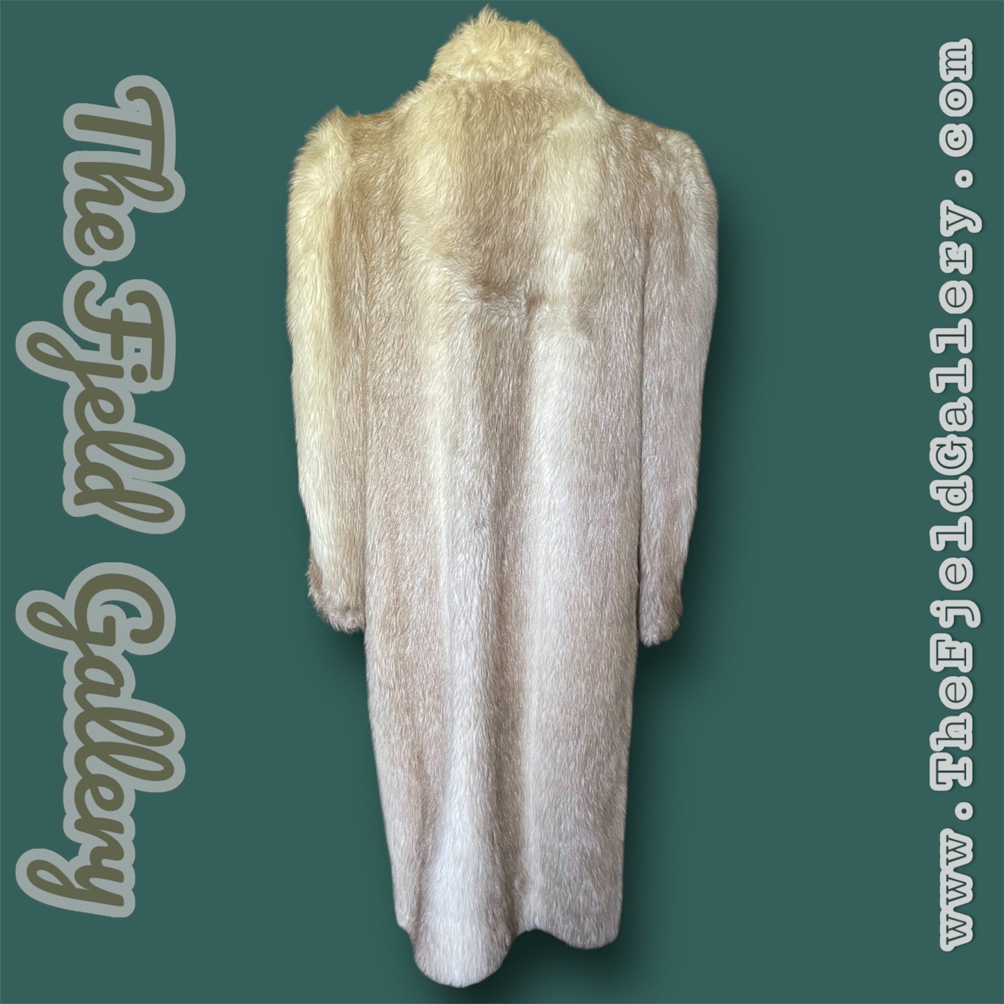 1960 Beige & Ivory Faux Fur Long Overcoat w/ Attached Fur Scarf