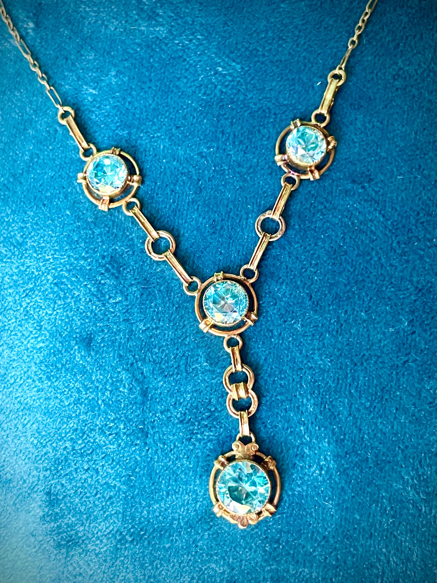 12K GF Vermielle Vintage Aquamarine Crystal Y Drop Necklace
