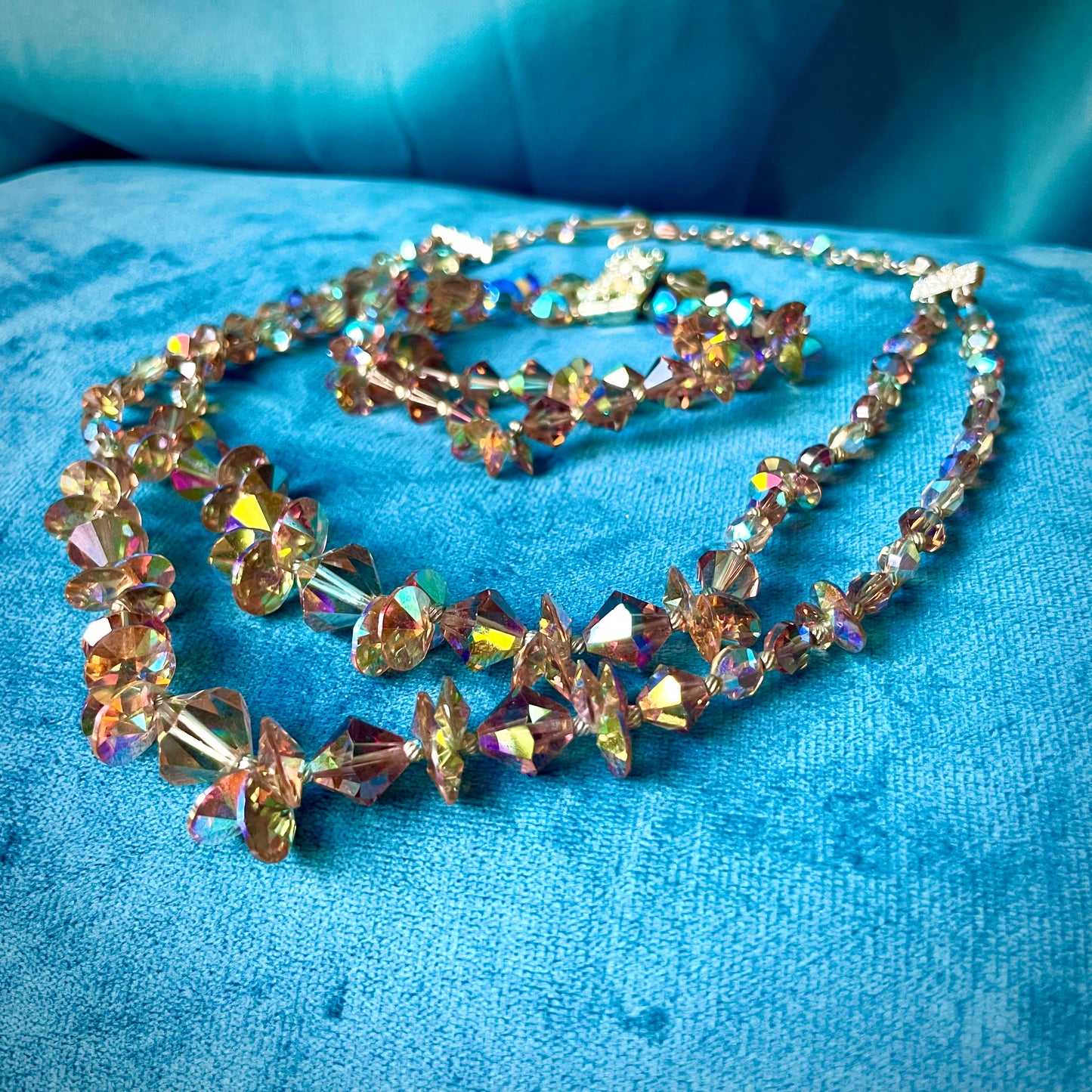 Aurora Borealis Champagne Austrian Crystal Double Strand Necklace & Bracelet Demi Parure
