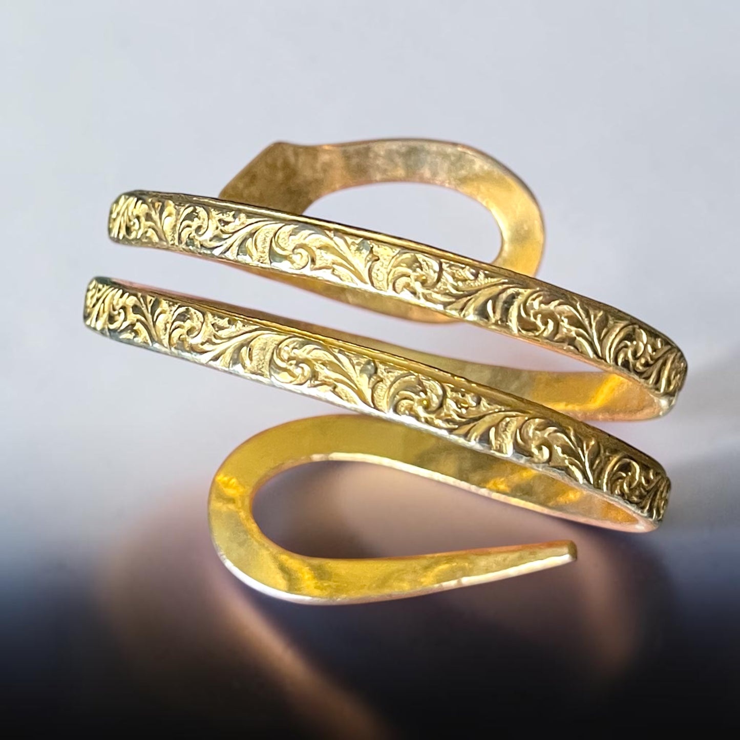 Brass Damask Embossed Triple Bypass Snake Arm Bangle Bracelet