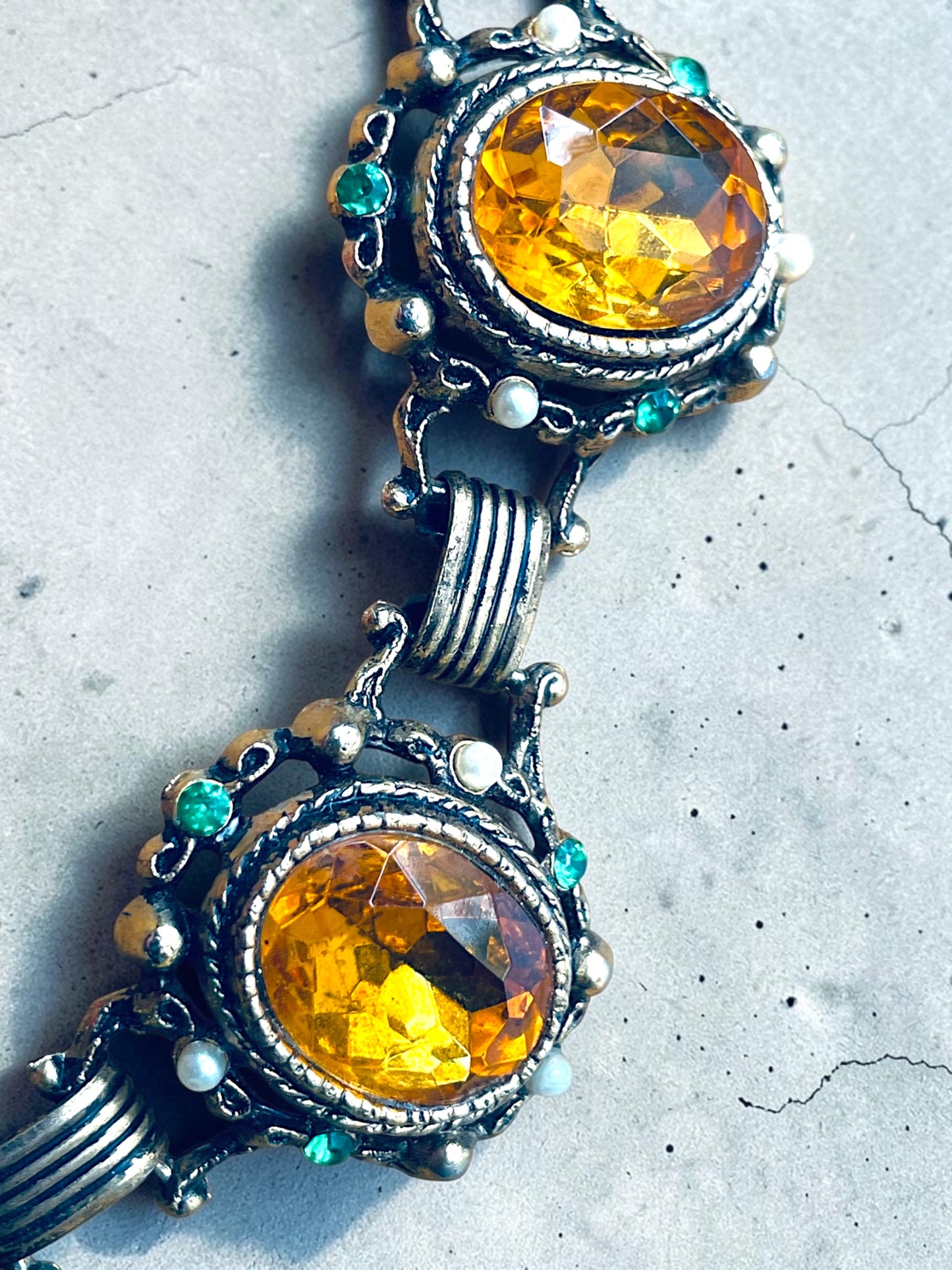 Incredible Victorian Bookchain Chunky Citrine & Peridot Crystal Choker Necklace