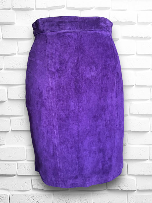 Vintage 1980’s Purple Suede Leather Pencil Mini Skirt