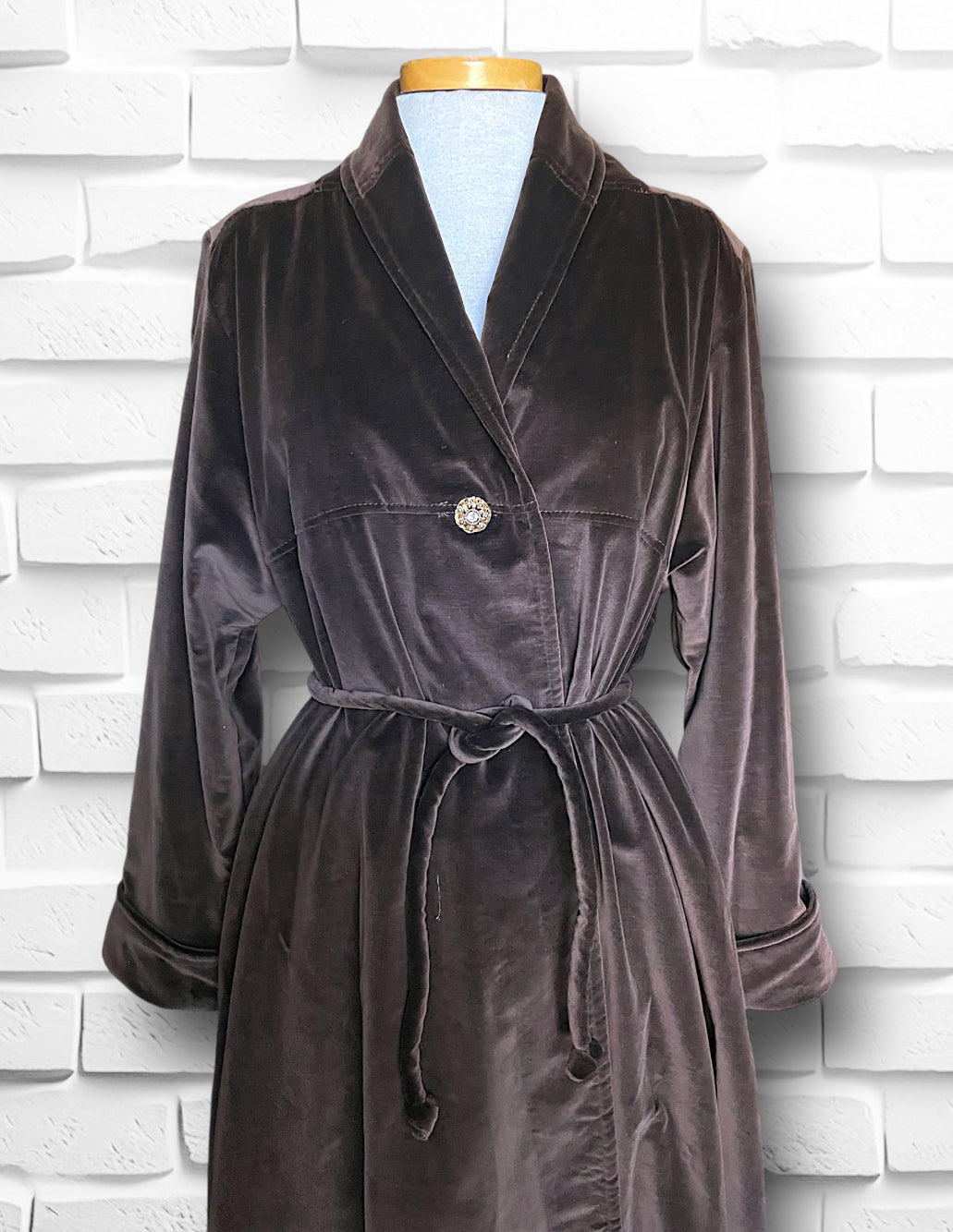 Vintage 1960’s Brown Velvet Robe Style Babydoll Long Overcoat