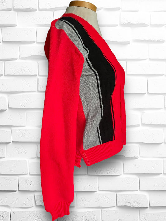 Vintage 1960’s Grandpa Cardigan Sweater; Red, Black & Grey