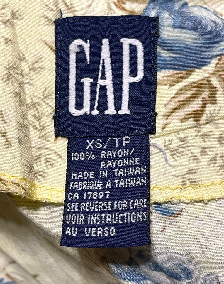 1990’s GAP Pale Yellow & Blue Floral Sleeveless Maxi Wrap Dress sz XS