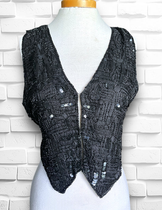 Vintage Black Beaded & Sequin Vest