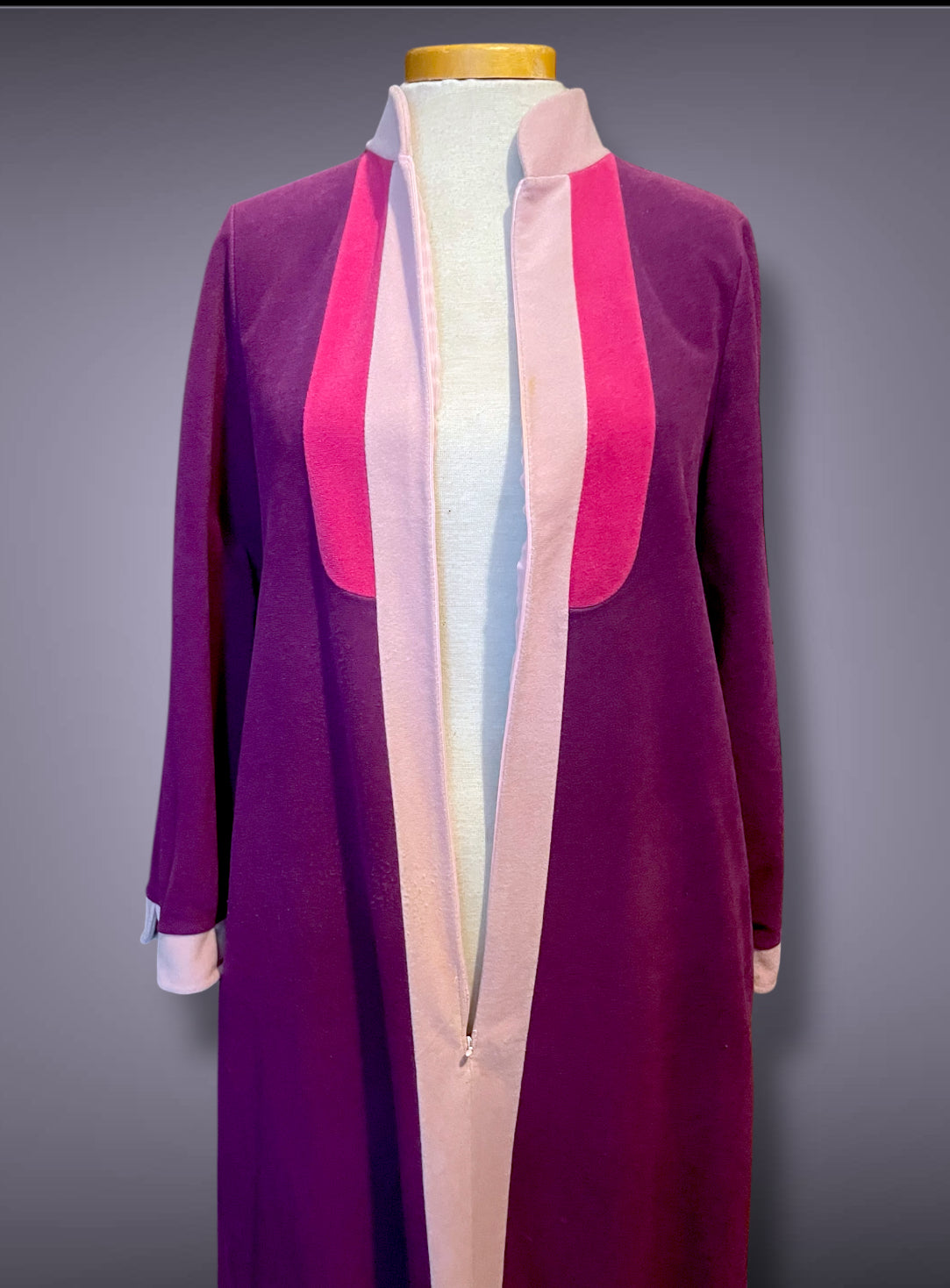 1970’s Vanity Fair Long Sleeve Purple & Pink Stripe Fuzzy House Coat Dress
