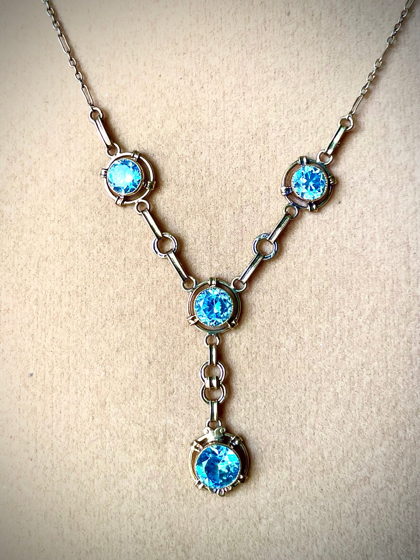 12K GF Vermielle Vintage Aquamarine Crystal Y Drop Necklace