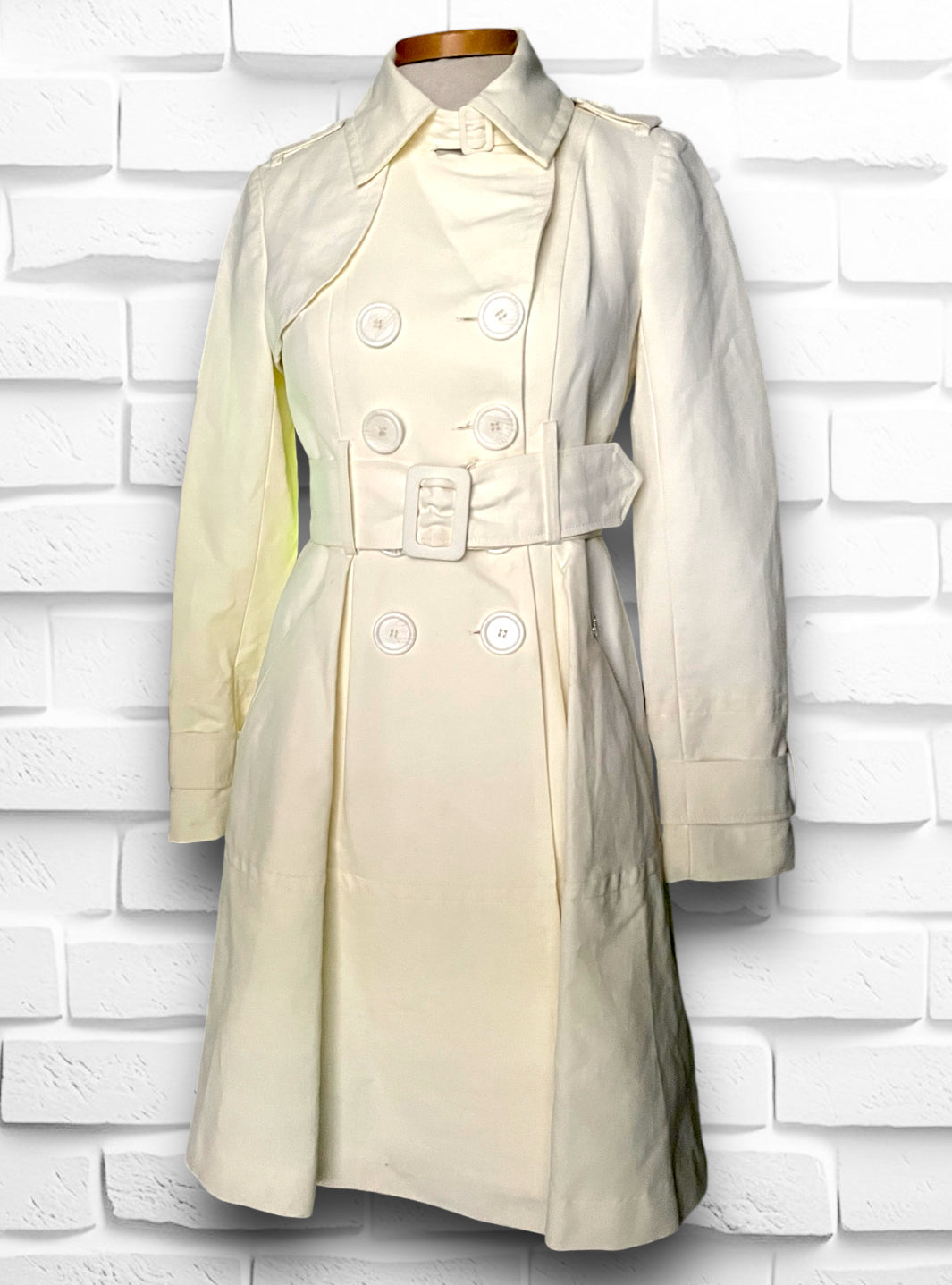 Vintage 1990’s XOXO Cream Dress Cut Belted Trench Coat