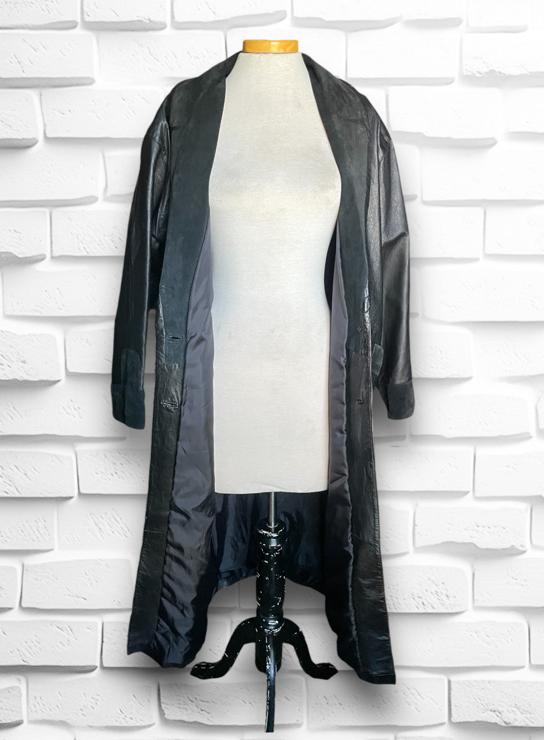 Vintage Black Suede & Leather Long Vampire Duster Trench Coat