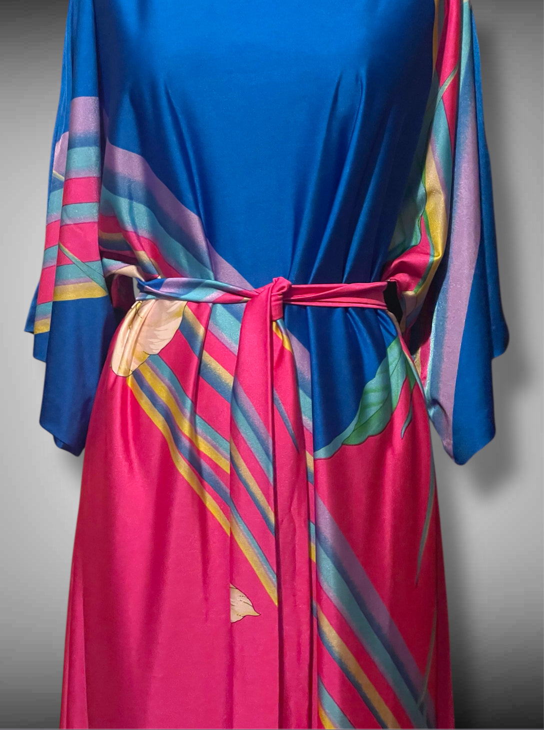 1960’s Belted Kaftan House Dress Tropical Retro Maxi Dress