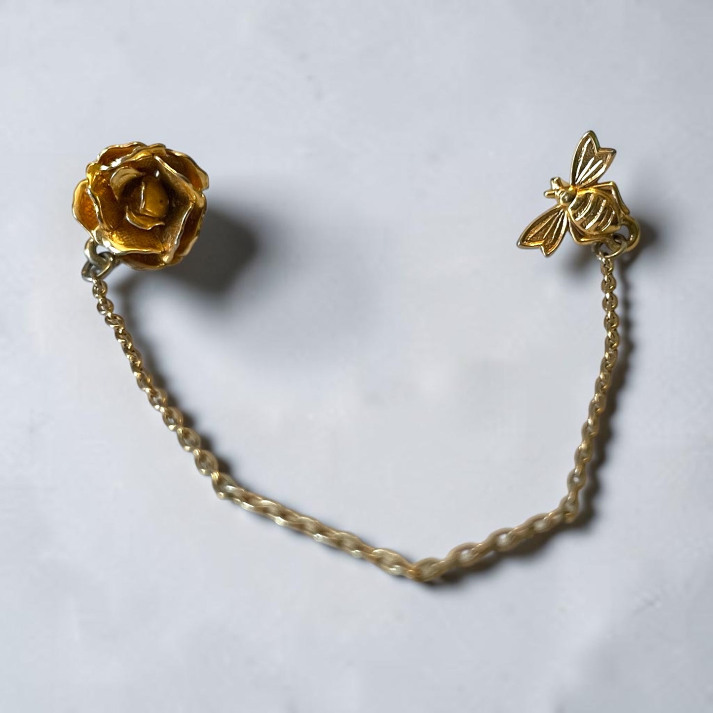 Antique 2 Part Bee & Rose Flower 2 Part Brooch / Lapel Pins