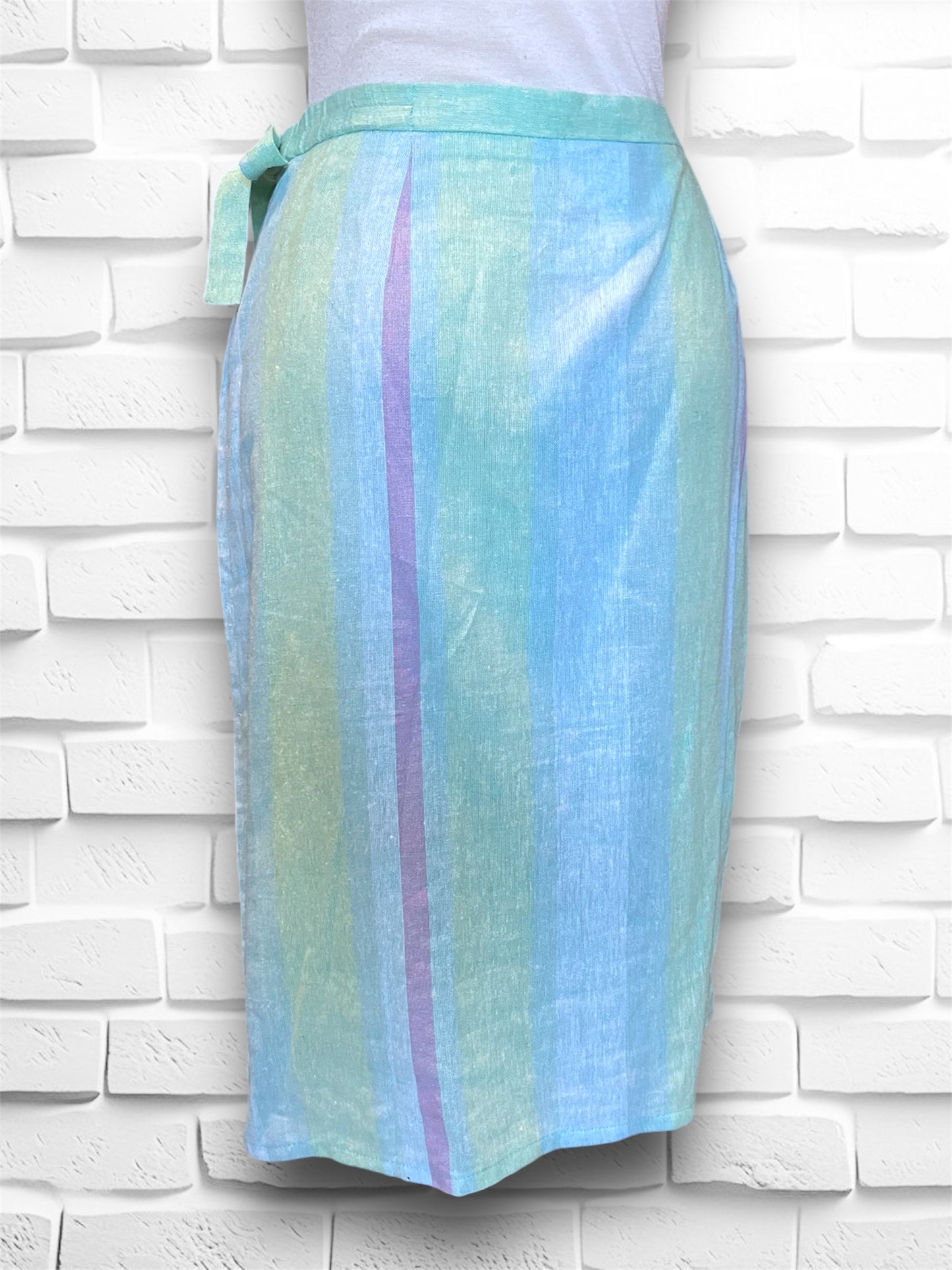 Vintage Turquoise, Green & Purple Pastel Straight Wrap Skirt