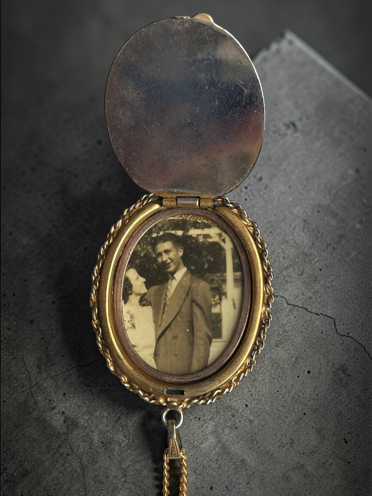 Incredible Victorian Black & White Porcelain Courting Couple Locket Necklace