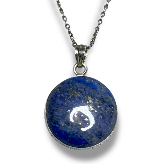 Sterling Silver Circle Lapis Lazuli Necklace Pendant