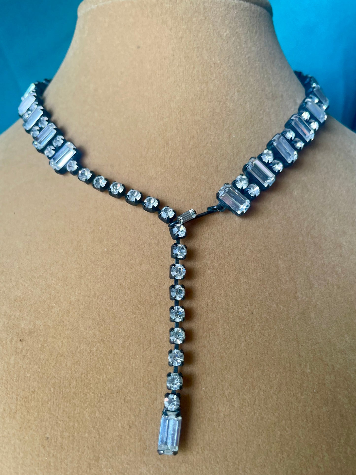Prong Set Vintage Crystal Black Gunmetal Patina Bridal Choker Necklace