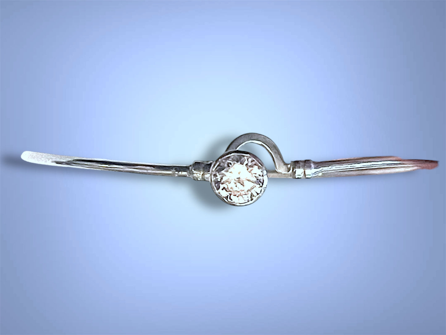 Vintage Sterling Silver Sparkling White Zircon Hook Bangle Bracelet