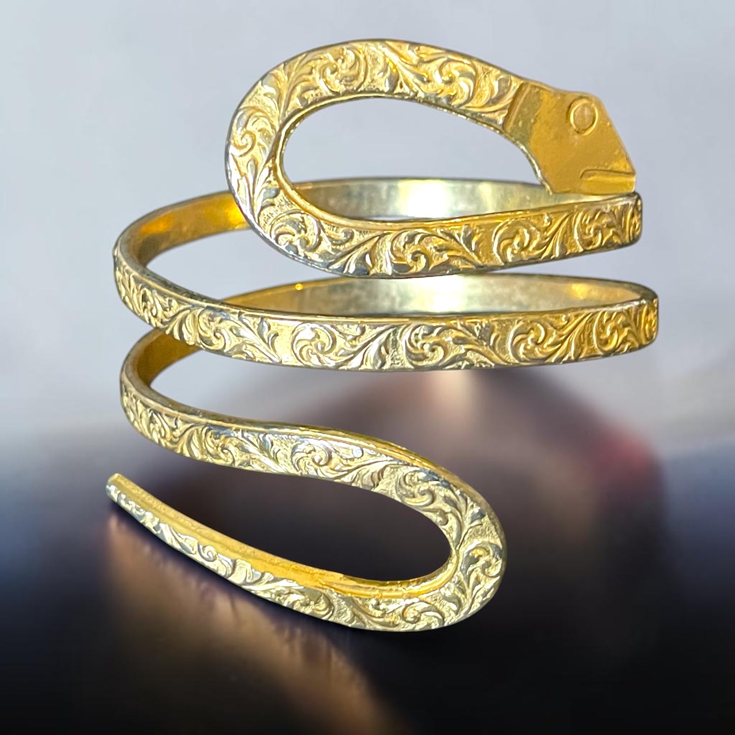 Brass Damask Embossed Triple Bypass Snake Arm Bangle Bracelet