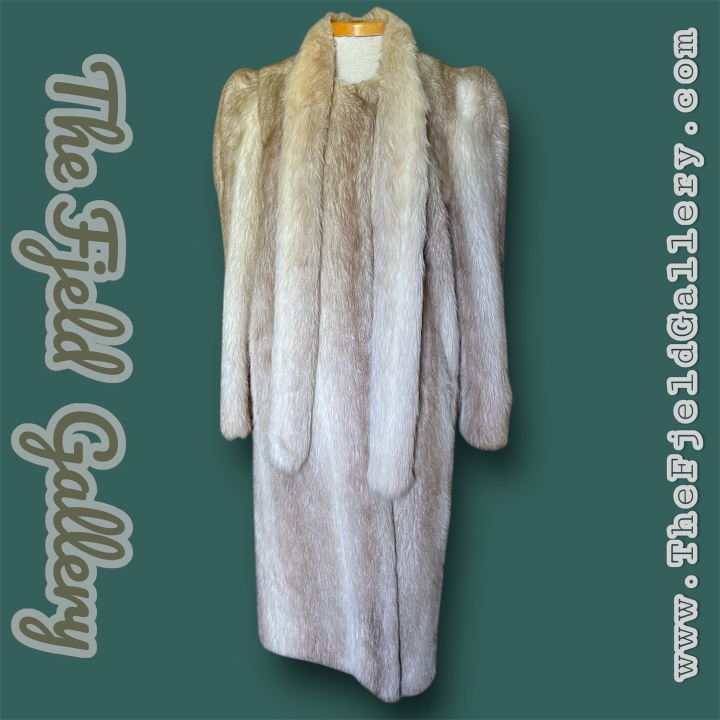 1960 Beige & Ivory Faux Fur Long Overcoat w/ Attached Fur Scarf