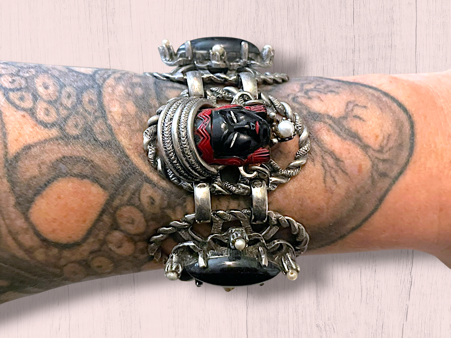 Vintage Selro & Selini African Headdress Face Panel Link Bracelet