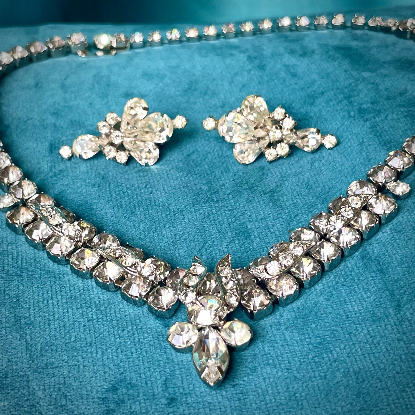 Weiss Designer Crystal Rhinestone Choker Necklace & Kramer Earrings Set
