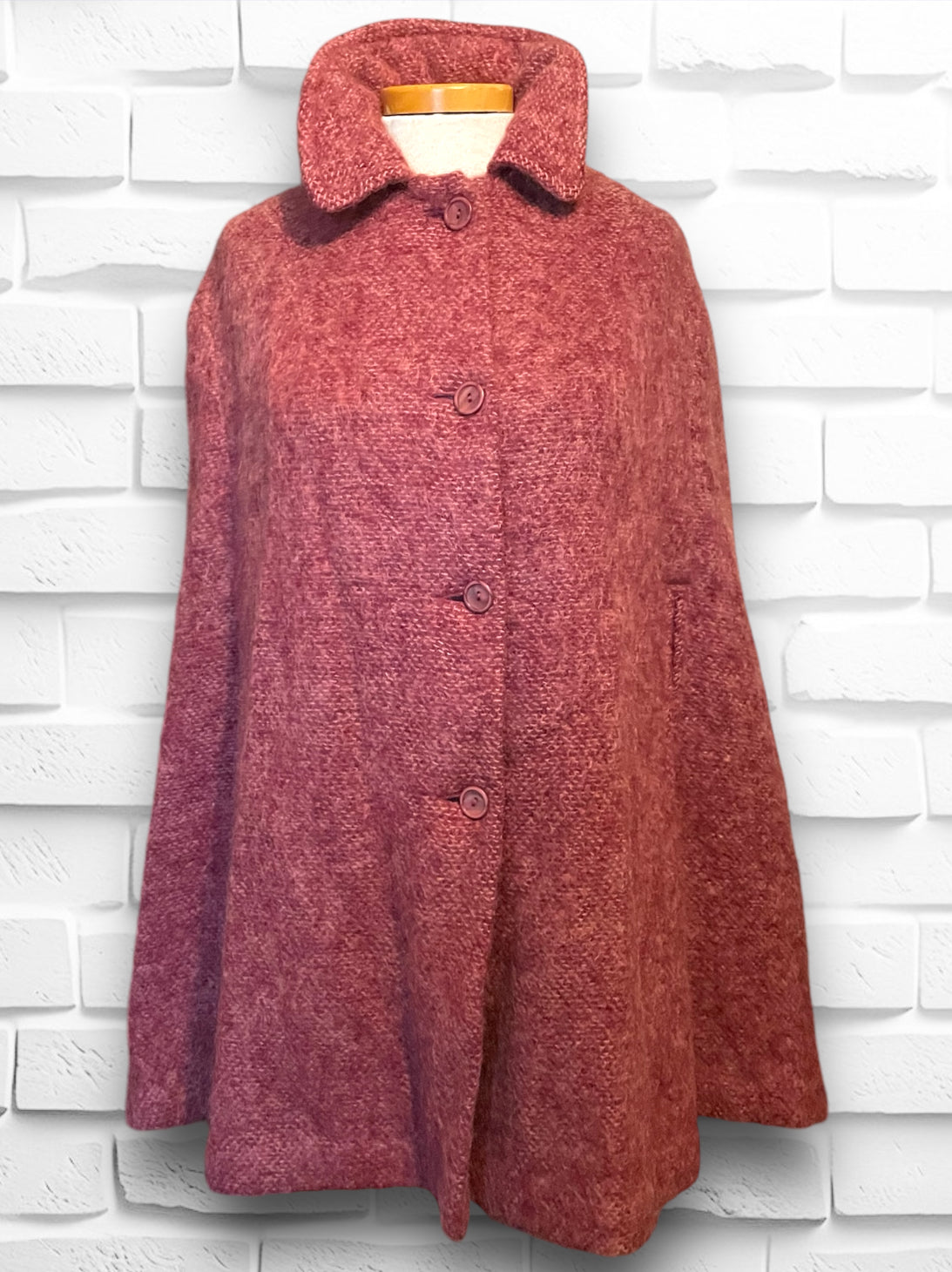 1960’s Mohair Red Pink Button Up Cape