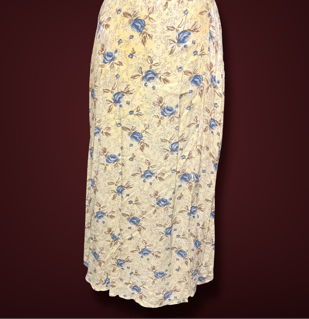 1990’s GAP Pale Yellow & Blue Floral Sleeveless Maxi Wrap Dress sz XS
