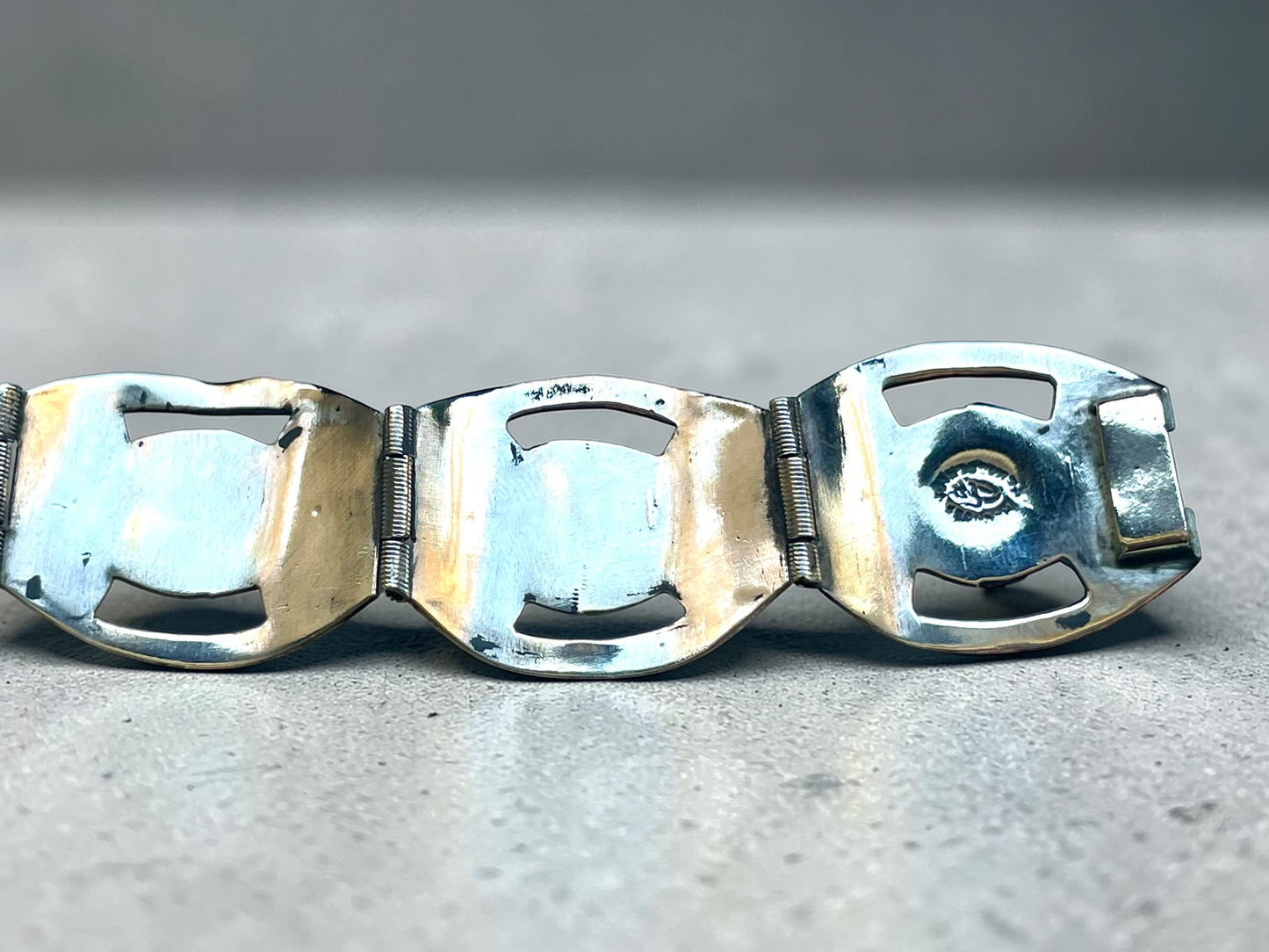 Sterling Pink Dragons Breath Fire Opal Foil Art Glass Taxco Mexico Bracelet