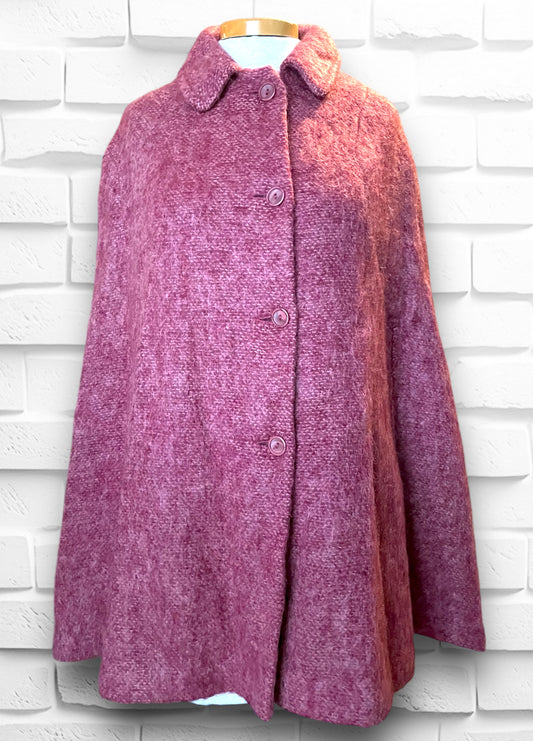 1960’s Mohair Red Pink Button Up Cape