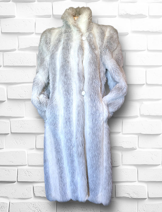 Vintage 1970’s Avec Tu Faux Fur Grey & White Long Overcoat