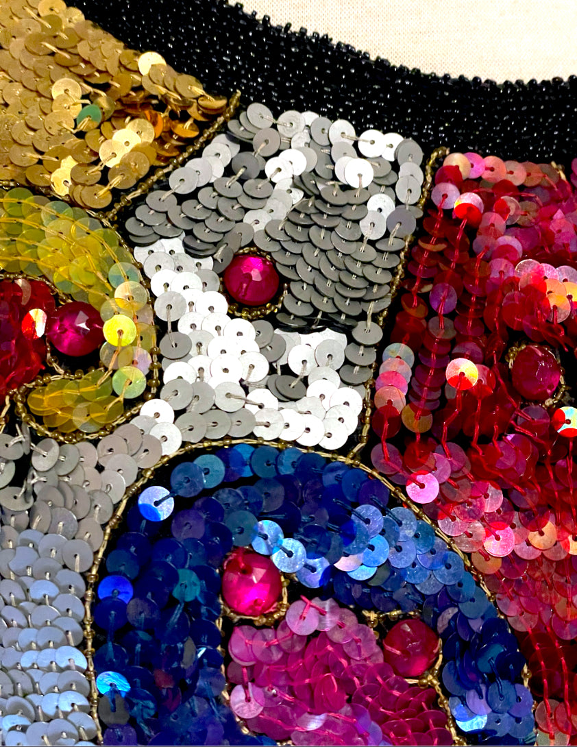 1970’s 100% Silk Sequin, Glass Seed Bead & Rhinestone Abstract Rainbow Top