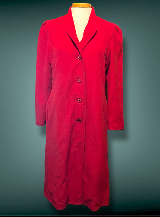 1960’s Red Faux Cashmere Long Wellington Overcoat