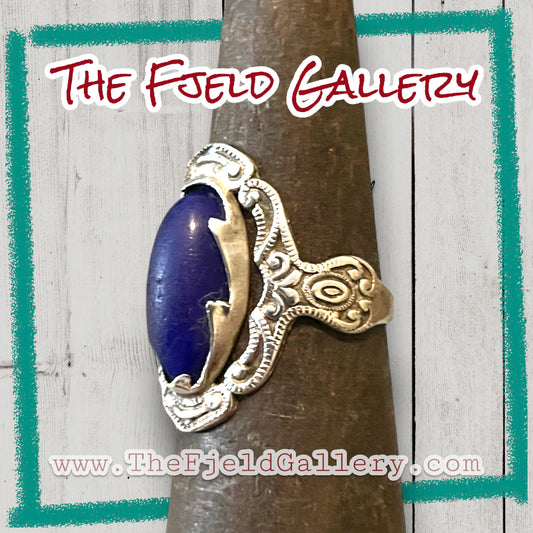 Art Nouveau Deep Blue Lapis Gemstone Sterling Silver Ring